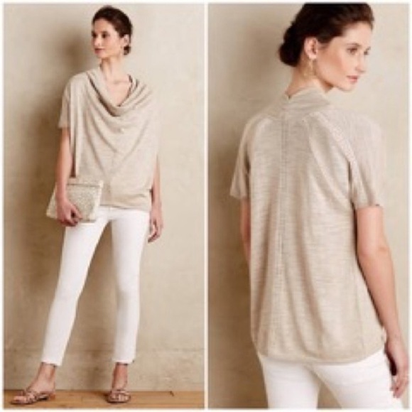 Anthropologie Knitted & Knotted Cowl Neck Short Sleeve Lightweight Sweater - Picture 1 of 7